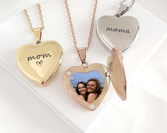 Custom engraved gold heart locket for photo, pendant with picture, personalized birthday gifts for mom, grandma, sister, mothers day gift