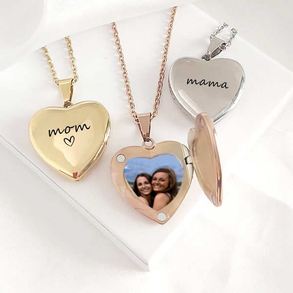 Custom engraved gold heart locket for photo, pendant with picture, personalized birthday gifts for mom, grandma, sister, mothers day gift