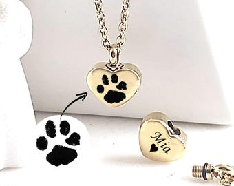 Heart dog paw urn necklace for ashes, custom engraved pet cremation jewelry, dog sympathy gift, pet memorial gift, loss of cat
