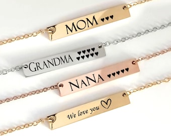 Mama necklace, custom engraved necklace for grandma, nana gift, personalized bar necklace for mom, Mothers day gift, grandmother necklace.