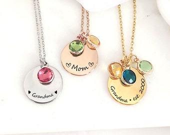 Grandma necklace, grandma birthstone necklace, personalized mom necklace, grandma jewelry, mama necklace, Christmas gifts for mom and nana.