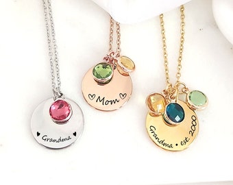 Grandma necklace, grandma birthstone necklace, personalized mom necklace, grandma jewelry, mama necklace, Christmas gifts for mom and nana.