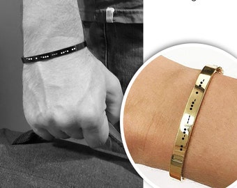 Morse code bracelet, custom engraved couples cuff bangle, waterproof jewelry, personalized anniversary gift for boyfriend and girlfriend