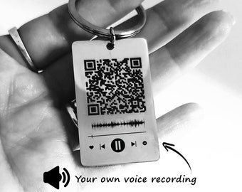 Soundwave QR code Keychain, voice memorial gift, voice recording keychain for him, drive safe keychain, fathers day gift, long distance gift