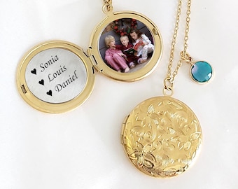 Mom and grandma locket with photo, engraved with kids names, Mothers Day gift for mother & grandmother, personalized birthday gifts for mom