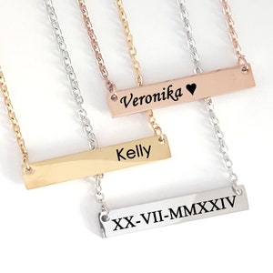 Personalized bar name necklace, custom engraved dainty Initial necklace for woman, birthday gift for her, gift for mom, gift for best friend
