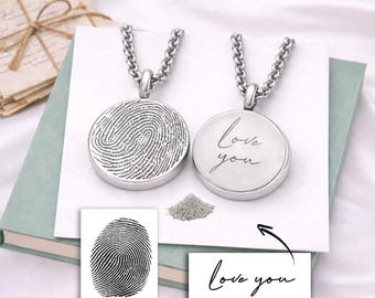 Personalized Fingerprint Urn Necklace with Handwriting | Custom Memorial Ashes Pendant | Sympathy Gift for Loss of Mom Dad Husband