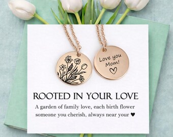 Combined birth flower bouquet necklace, engraved with up to 6 birth month flowers, personalized birthday gifts for mom and grandma