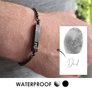 Black fingerprint urn bracelet for ashes for men and women, custom engraved thumbprint and Handwriting cremation jewelry, waterproof