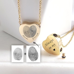 Fingerprint heart urn necklace for ashes with handwriting, deceased thumbprint memorial cremation jewelry, loss of mother, loss of father