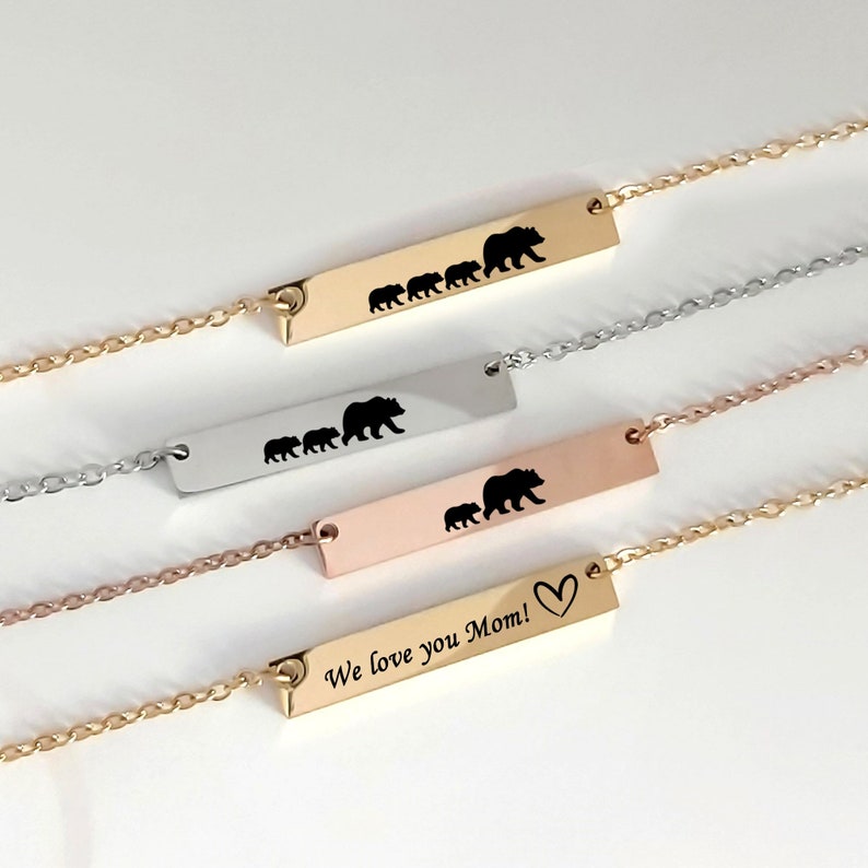 Mama bear necklace with cubs, Mothers Day gifts for mom, mama necklace, custom birthday gift for mom, mom necklace, Christmas gift for mum image 1