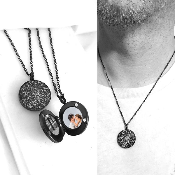 Star map locket necklace with photo for men, personalized birthday, anniversary & Valentines gifts for boyfriend and husband, astrology gift