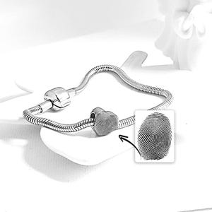 Fingerprint heart charm for bracelet, personalized bead engraved with deceased thumbprint, grief sympathy loss of father, loss of mother