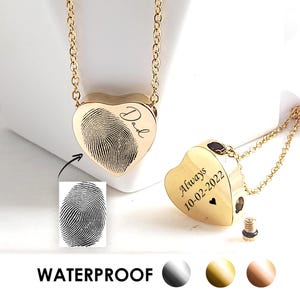 Fingerprint heart urn necklace for ashes with handwriting, deceased thumbprint memorial cremation jewelry, loss of mother, loss of father