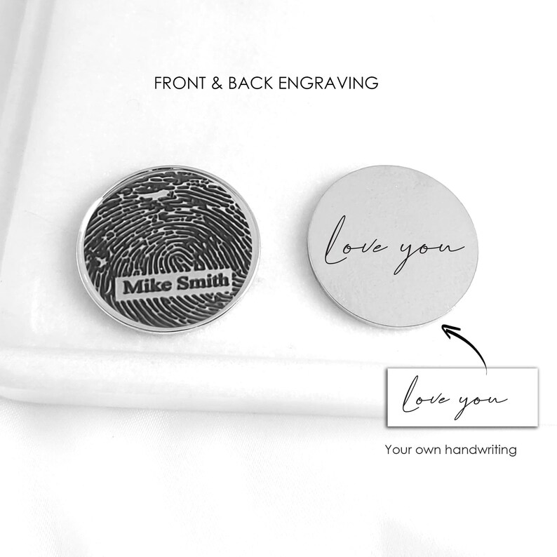 Personalized golf hat magnetic clip and ball marker engraved with fingerprint or your own handwriting, memorial gift, loss of dad, grandad image 7