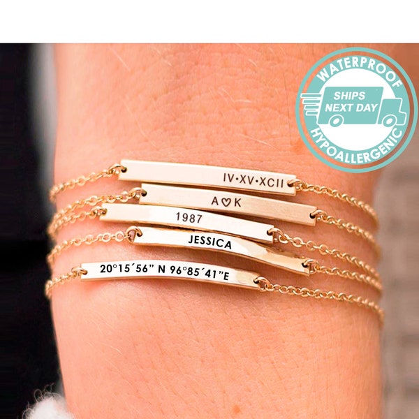 Personalized Minimal Delicate Bar Bracelet, Dainty, Blank or Personalized, Waterproof, Tiny & Narrow for Every Day wear