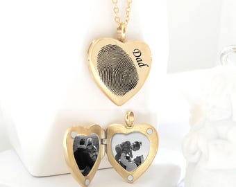 Heart locket necklace with Fingerprint, handwriting jewelry, photo locket, memorial gifts, Grief jewelry, loss of father, loss of mother