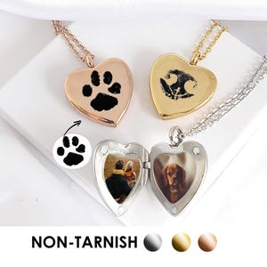 Custom heart locket necklace with dog pawprint engraved, loss of pet memorial jewelry, loss of dog sympathy cremation jewelry, loss of cat