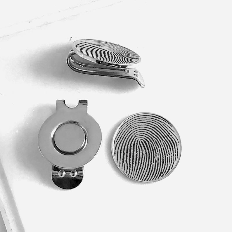 Personalized golf hat magnetic clip and ball marker engraved with fingerprint or your own handwriting, memorial gift, loss of dad, grandad image 3