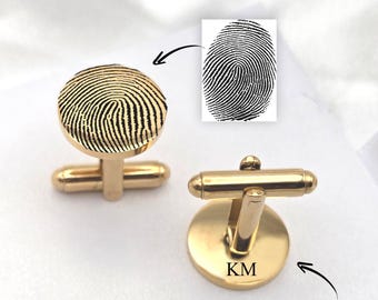 Actual Fingerprint Cufflinks, Personalized Thumbprint Groom Wedding Cufflinks, Custom Engraved Memorial Accessories for Men.