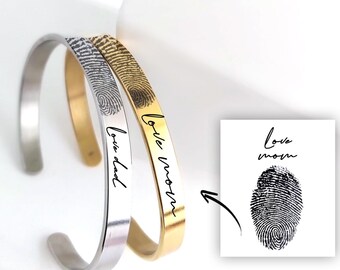Fingerprint memorial bracelet with handwriting, personalized thumbprint jewelry, loss of father, loss of mother, loss of loved one gift