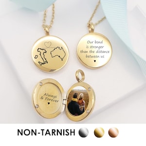 Zwei Länder Medaillon Halskette für Freundin, Fern Beziehung Schmuck für sie, zweite Zuhause Halskette für beste Freunde und Schwester