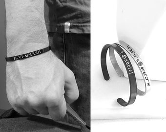 Custom engraved name cuff bracelet for men, waterproof stainless steel bangle for young boys, personalized birthday gifts him, dad, son