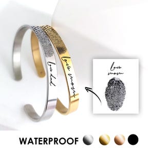 Fingerprint memorial bracelet with handwriting, personalized thumbprint jewelry, loss of father, loss of mother, loss of loved one gift
