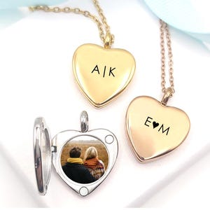 Gold heart locket necklace, custom engraved locket for photo, one year anniversary gift, valentines gifts for her, dating anniversary gift
