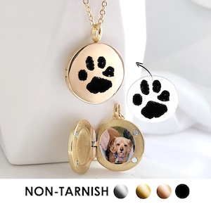 Dog paw necklace for picture, custom engraved locket for photo, cat paw necklace, pet memorial jewelry, dog sympathy cremation jewelry