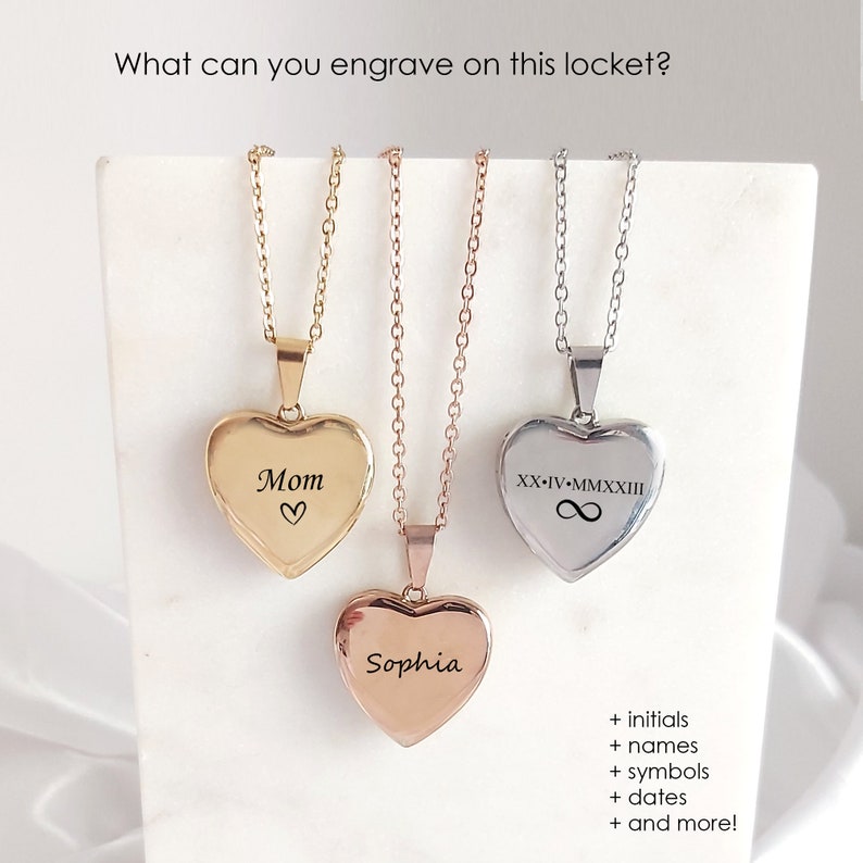 Custom engraved gold heart locket for photo, pendant with picture, personalized birthday gifts for mom, grandma, sister, mothers day gift image 3