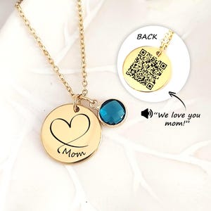 Benutzerdefinierte QR-Code-Halskette mit Sprachnachricht • Personalisierte Geburtsstein-Halskette • Geschenk für Mama oder Oma mit Gravur