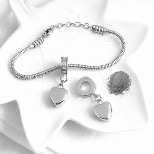 Graverad urnakremeringsberlock för armband för aska, personlig hjärtpärla europeisk berlock, askminne, förlust av nära och kära, hundminnesmärke