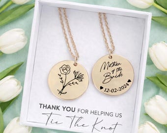 Mother of the Bride necklace, Personalized Mother of the Groom bouquet birth flower necklace, Bridesmaid birth month flower jewelry.