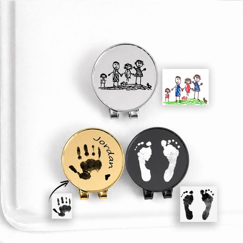 Personalized golf hat magnetic clip and ball marker engraved with fingerprint or your own handwriting, memorial gift, loss of dad, grandad image 4