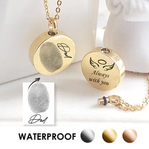 Engraved Fingerprint Urn Necklace: Stainless Steel Cremation Jewelry, Handwriting Memorial