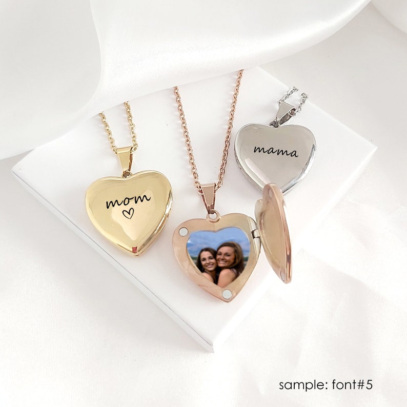 Custom engraved gold heart locket for photo, pendant with picture, personalized birthday gifts for mom, grandma, sister, mothers day gift image 1