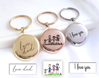 Handwriting locket keychain, personalized gold locket with photo, grief cremation sympathy memorial gift, loss of mother, loss of father