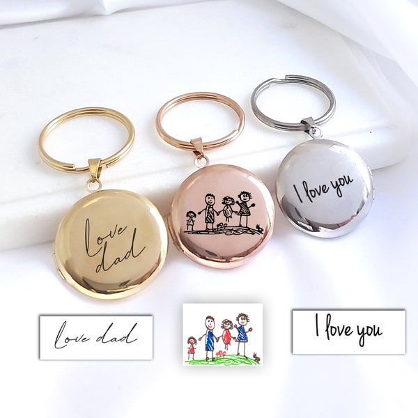 Handwriting locket keychain, personalized gold locket with photo, grief cremation sympathy memorial gift, loss of mother, loss of father