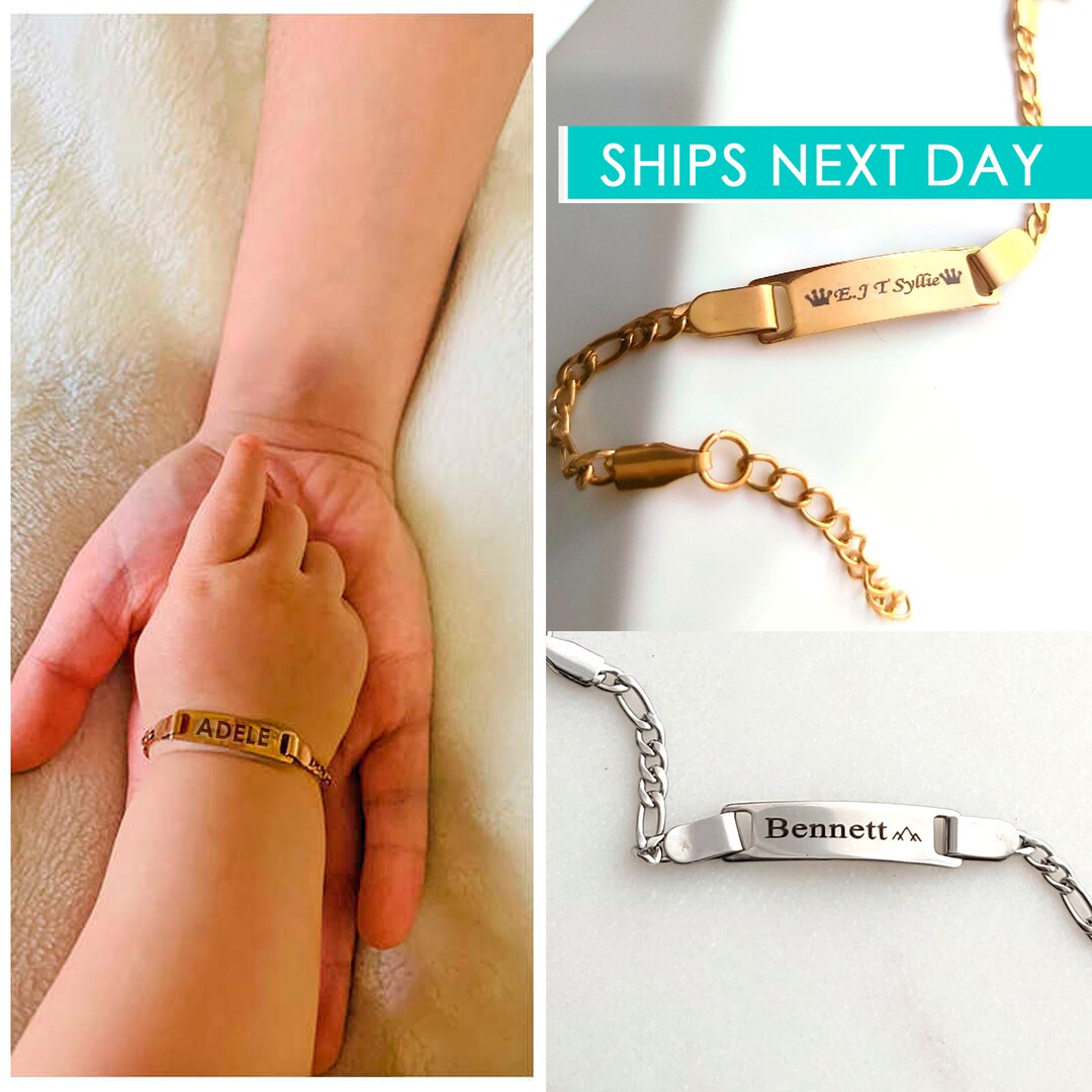 Custom Name Toddler ID Bracelet, Gold and Silver Bracelet for 1 Year to