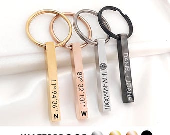Coordinates keychain, personalized longitude latitude key ring, anniversary gifts for boyfriend, long distance relationship gift