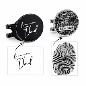Personalized golf hat magnetic clip and ball marker engraved with fingerprint or your own handwriting, memorial gift, loss of dad, grandad image 1