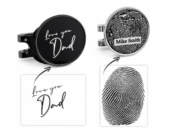 Personalized golf hat magnetic clip and ball marker engraved with fingerprint or your own handwriting, memorial gift, loss of dad, grandad