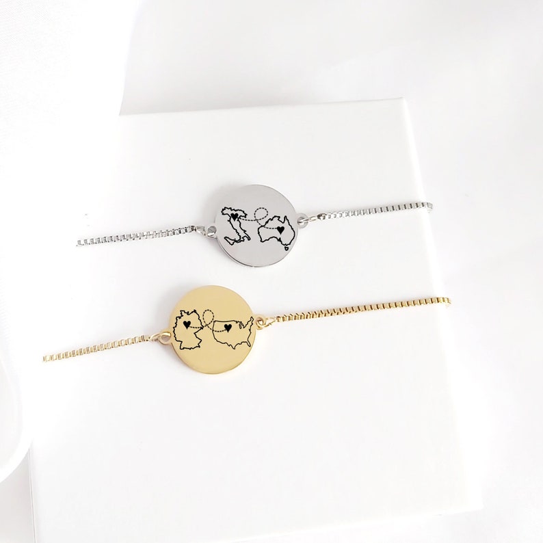 Bracelet de deux pays pour une relation à distance, cadeau de Saint-Valentin dans une résidence secondaire pour petite amie, bracelet de deux États pour meilleure amie. image 1