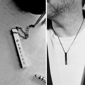 Collar de cuatro lados para hombres, collar con nombre para hombres, colgante de barra vertical con nombres de niños, collar de barra para hombres, regalos para él, regalo del día del padre