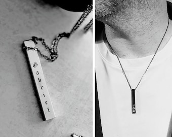 Four side necklace for men, mens name necklace, vertical stick pendant with kids names, Men bar necklace, Gifts for him, fathers day Gift