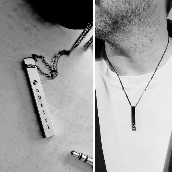 Four Side Necklace for Men Mens Name Necklace Vertical Stick Etsy