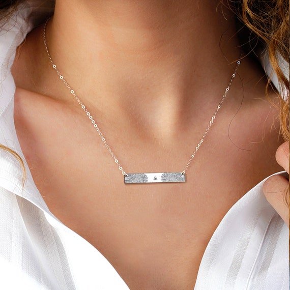 New Stainless Steel Promise Fingerprint  Pendant Necklace Couples Christmas Gift 