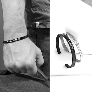 Pulsera con nombre grabado personalizado para hombres, brazalete de acero inoxidable resistente al agua para niños pequeños, regalos de cumpleaños personalizados para él, papá, hijo