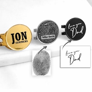 Personalized golf hat magnetic clip and ball marker engraved with fingerprint or your own handwriting, memorial gift, loss of dad, grandad image 2